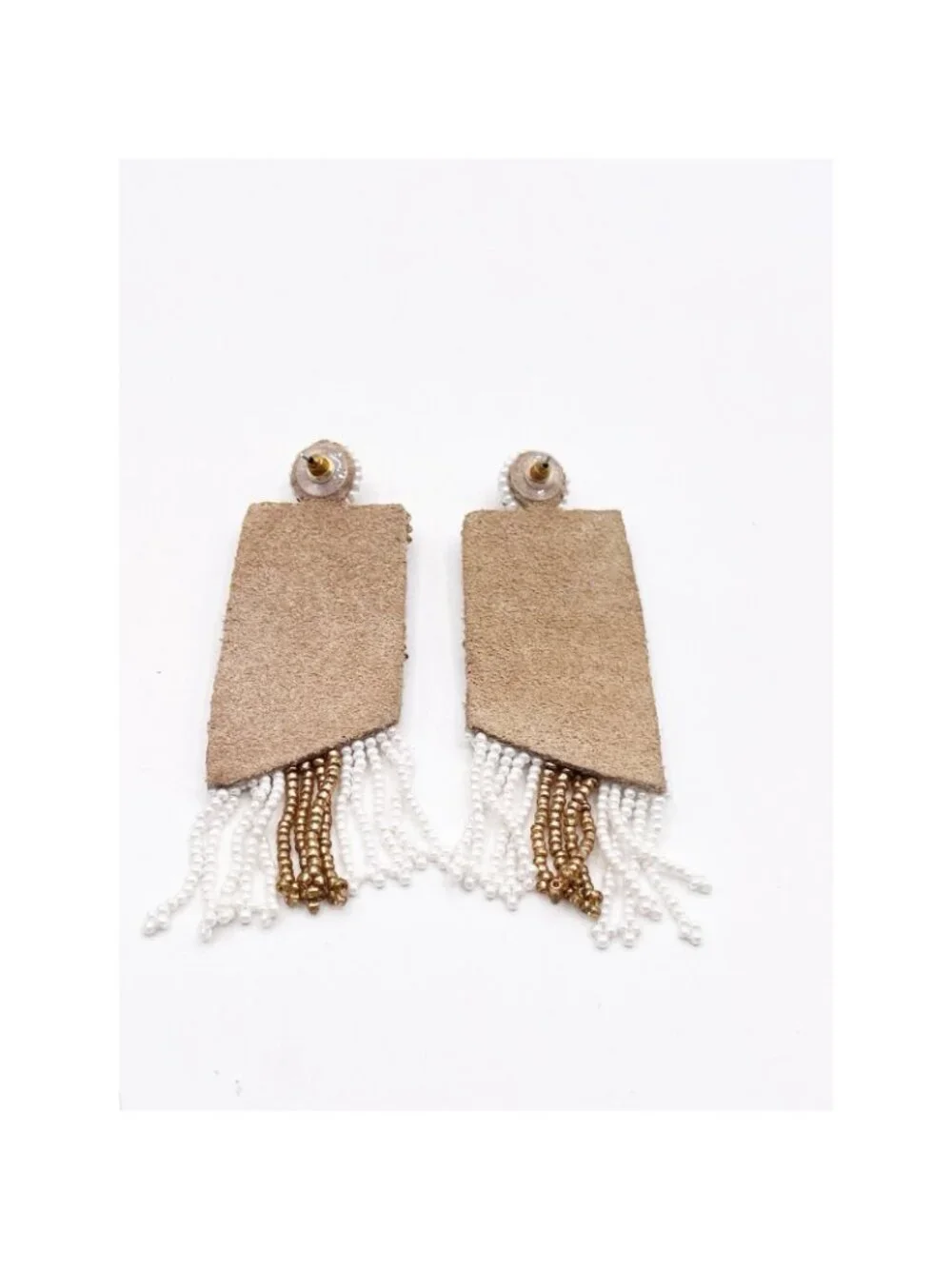 Boho White Gold Seed Bead Fringe Dangle Earrings Western Statement Festival